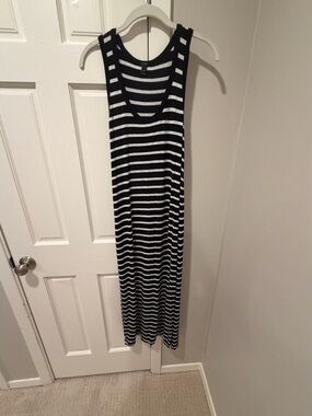 Women's Navy and White Striped Tank Maxi Dress